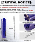 DaduoRi 2-1/2" Pro Dry Core Drill Bit with Pilot Bit and 3 Adapters, SDS Plus/Max/1/2 Hex, 9.5" depth, 63mm diameter