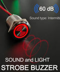 Waterproof Red LED Flash Alarm Buzzer 12V DC With Metal Enclosure 60dB Loud Intermittent Beep For Electrical Control Panels And DIY Projects 19mm Mount Hole 2 Pack, red LED lit