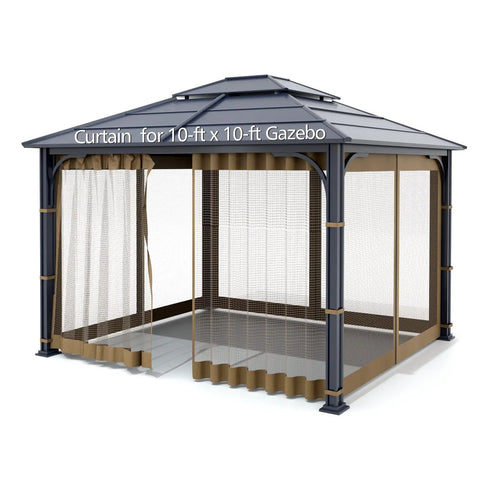 Universal Replacement Mosquito Netting For 10 By 10 Gazebo With 4 Panel Screen Walls And Zippers Outdoor Canopy Netting Weather Resistant Polyester Khaki Mosquito Net Only