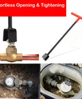 Heavy Duty 17 Inch Water Meter Key And Shut Off Tool With Four Way Utility Socket For Curb Mains And Underground Valves seen with valve.