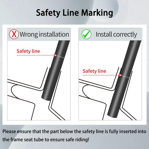 Diagram showing correct and incorrect installation of Dropper Seat Post For Mountain Bike With 125mm Travel, 30.9/31.6mm Aluminum Body.