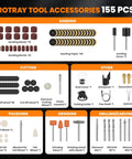 Heavy Duty Corded Rotary Tool With 200watt Motor And 8000 To 40000 Rpm Variable Speed Flex Shaft accessories kit with 155 pcs.