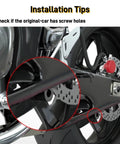 Close-up view of a motorcycle swingarm showing installation tips for 10mm Swingarm Spools And Stand Screws For 690 SMC SMC R Enduro R.