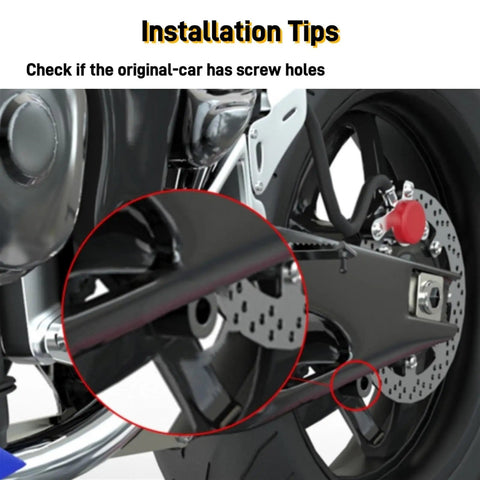 Close-up view of a motorcycle swingarm showing installation tips for 10mm Swingarm Spools And Stand Screws For 690 SMC SMC R Enduro R.