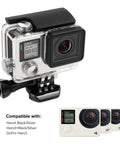 Waterproof GoPro Hero 3 3 Plus 4 Case Underwater Housing 131ft IP68 Rated For Scuba Diving Snorkeling Surfing Rafting Adventure Ready Rugged Protective Case For GoPro Cameras with compatibility displayed.