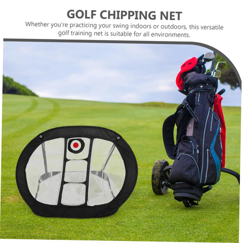Golf Chipping Practice Net Portable Lightweight Backyard Training Net For Indoor And Outdoor Use set up on a golf course