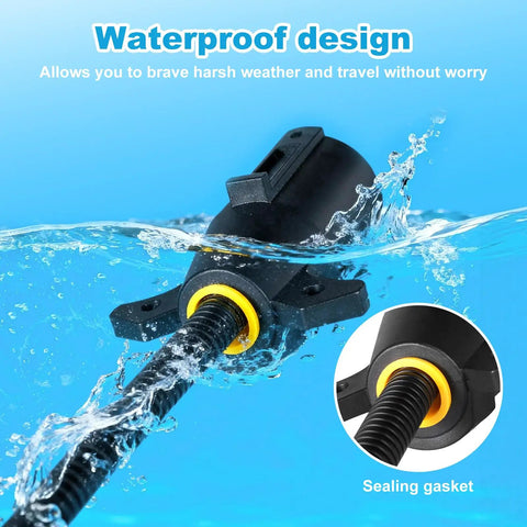 Two Pack 7 Pin Trailer Plug With Built In Brass Terminals, waterproof design shown submerged with gasket detail