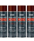Four cans of Industrial High Solids Spray Paint in Red Iron Oxide Primer, 17 oz each, front view, labeled for rust protection.