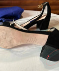 Black Heel Repair Rubber Patches For Shoes Non Slip Diamond Pattern Bottom Heel Patches 2 Pairs installed on black sandals