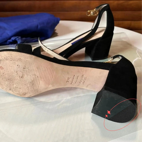 Black Heel Repair Rubber Patches For Shoes Non Slip Diamond Pattern Bottom Heel Patches 2 Pairs installed on black sandals
