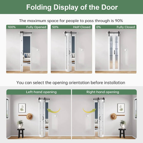 Bifold Barn Door 36x84 Inch Double 18x84 Transparent White Frosted Glass Cross Sliding Door With 40 Inch Hardware Kit Installed Display