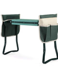Workhorse Garden Stool And Kneeler With Tool Bags Converts From Kneeler To Seat For Easy Outdoor Tasks Soft Kneeling Pad Lightweight Portable Bench For Gardening And Yard Projects shown in green with iron frame and tool bags