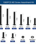 1080 Piece M2 Screw Kit With Eight Lengths M2x4mm to M2x25mm, 10.9 Grade Alloy Steel with nuts, washers and wrenches for DIY.