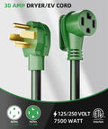 Built Like A Tank 30 Amp Nema 14 30 Extension Cord 10 Foot Length for EV charging and dryer use with green connectors.