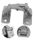 Front view: heavy-duty concealed stainless steel hinge assembly with mounting plates for indoor/outdoor use