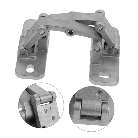 Front view: heavy-duty concealed stainless steel hinge assembly with mounting plates for indoor/outdoor use
