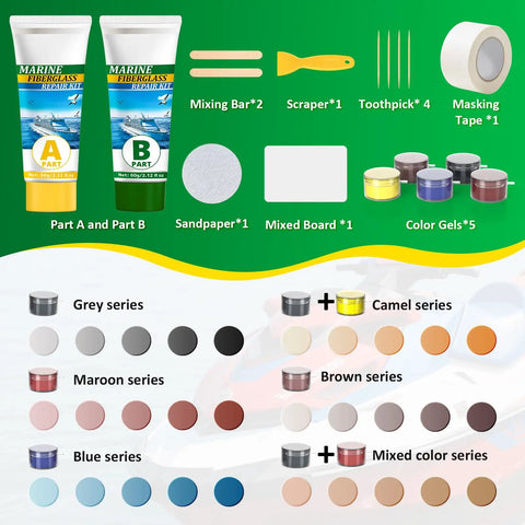 Marine Fiberglass Repair Kit 4.2 Oz Gel Coat Repair For Boats And Watercraft with Included Tools and Color Gel Options