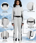 Women Slim Fit One Piece Ski Suit Insulated Snow Jumpsuit Waterproof Windproof Winter Sports Gear Warm Light Blue Size S