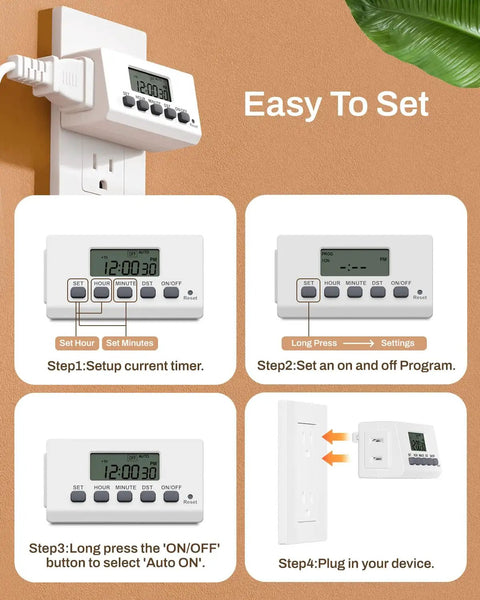 Indoor Digital Timer Outlet With 24 Hour Scheduling, Easy To Set Up, Mini 2 Prong Plug In Timers For Lamps And Fans, instructions