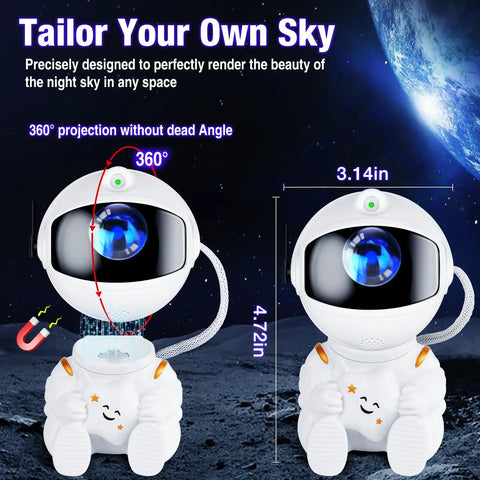 White Astronaut Star Projector Night Light For Kids Room With Cool Star Holding Astronaut Galaxy Lamp dimensions and design