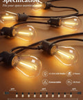 30Ft S14 Patio String Lights With 11 Clear LED Bulbs Plus 1 Spare, Waterproof UL Listed Hanging Lights For Indoor Outdoor Use