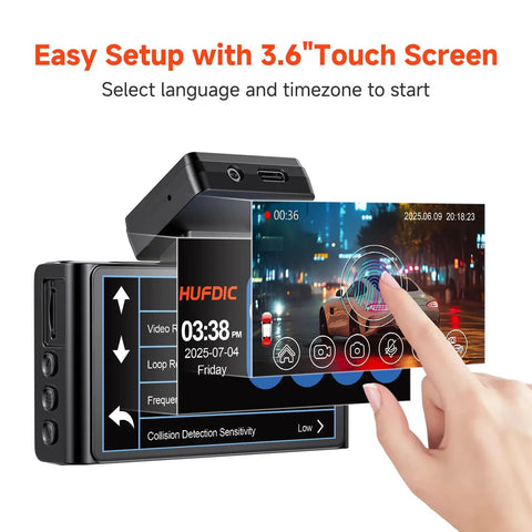 User setting up 4K and 1080P Dual Dash Cam With 3.6 Inch IPS Touch Screen Front And Rear Cameras Built In WiFi G Sensor Night Vision