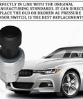AC Pressure Switch Sensor OEM Replacement Cross Reference 1551343 13587668 For Buick Cadillac Pontiac Saturn Chevrolet GMC shown next to a car