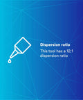 Diagram showing 12:1 dispersion ratio of Flexible 310 mL Foil Package Applicator With Rugged Metal Components, Rod Driven Friction Feed.