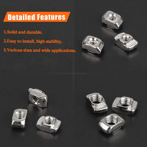 100 Pieces M5 2020 Series T Slot Nuts For Aluminum Profiles Nickel Plated Carbon Steel Heavy Duty Rust Resistant Nuts Display