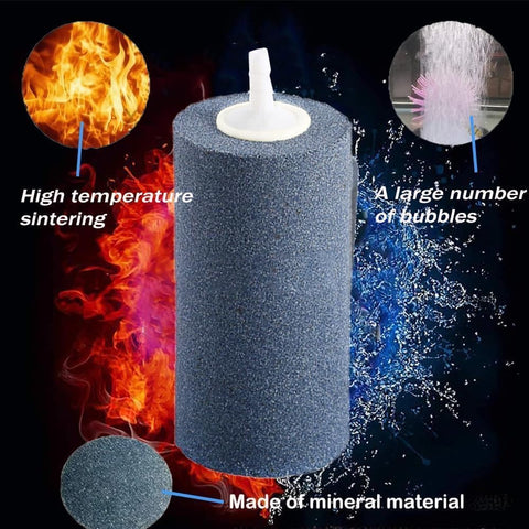 Six Pack Large 4 By 2 Inch Round Air Stones For Aquarium And Hydroponics, heavy duty bubble diffuser shown with bubbles and flames