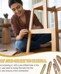 No Fuss Quality Heavy Lifters Double Ended Screws M8 X 60mm Carbon Steel Hanger Bolts being installed in wooden furniture by a woman.