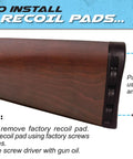 AirTech Precision-Fit Recoil Pad installation on rifle stock showing screws and hole alignment