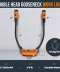 Hands Free Magnetic Mechanic Work Light With Two 320 Lumen Gooseneck Flashlights For Under Hood Repair, Bright Orange with dimensions