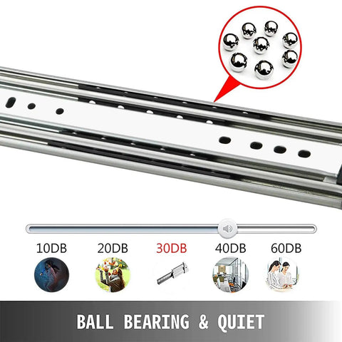 Built Tough Heavy Duty Full Extension Side Mount Drawer Slides With Ball Bearings That Glide Smooth As Butter And Snap Together For Hassle Free Cabinet Installation 1 Pair 46 Inch, close-up of ball bearings.