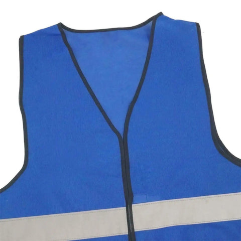 Blue safety vest with reflective tape, lightweight and breathable, front view of 10 Pack Hi Visibility Safety Vests For Adults.