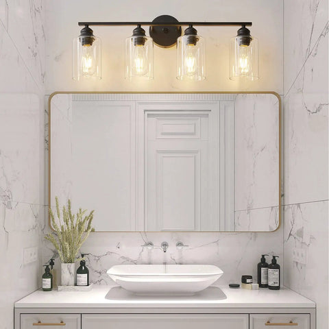 Dope Industrial Matte Black 3 Light Vanity Light Fixture For Bathroom With Clear Glass Shades Modern Farmhouse Over Mirror Bath Light ETL Certified Today