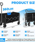 Heavy Duty Folding Wagon Cart With Wheels For Sports Camping And Grocery Collapsible Utility Wagon 360 lb static modeled