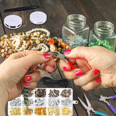 All In One Jewelry Repair Kit With Pliers, Beading Tools, Elastic Wire And Cord, 450 Beads And Supplies for DIY