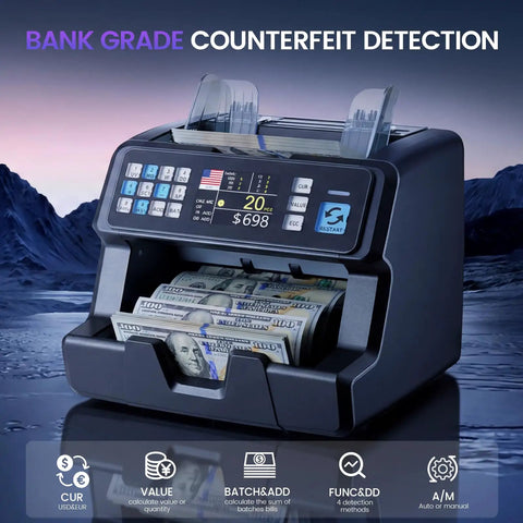 No Sweat Top Loading Digital Money Counter With Advanced Ultraviolet Infrared Anti Counterfeit Tech for fast bill counting and management.