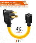 Game Changer 10 To 30P Dryer Adapter Converts Standard 30 Amp Outlet To 5 15 Or 20 R Straight Blade For Level 2 Ev Charger Smooth Plug And Play Setup with yellow 1 ft cable.