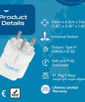 Type H Travel Power Adapter 3 Pack Grounded 3 Prong Plug Travel Kit For Israel Palestine Jerusalem Holy City Compact Travel Ready