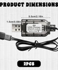 7.4 Volt LiPo Battery Charger Cable With SM3PIN Plug for RC cars, dimensions 5.5x1.5cm, USB powered for 2S LiPo packs