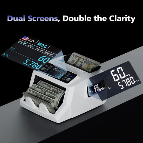Money Counter Machine For Mixed Denominations With Dual Display And Counterfeit Detection Using UV IR MG And DD, Supports USD