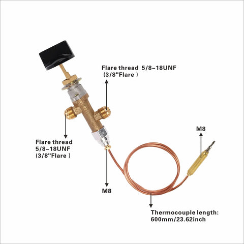 Low Pressure LPG Propane Gas Fireplace Fire Pit Safety Valve Kit With Thermocouple And Knob Switch Three Eighths Flare Inlet And Outlet Built Heavy Duty