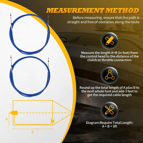 Measurement method for two pack 20ft marine throttle shift remote control box cable for outboard engine boat motors