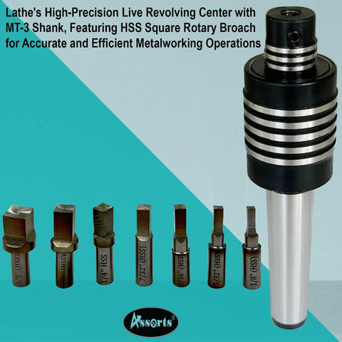 Rotary Broach Live Revolving Center Kit For Lathe MT3 Fit High Precision Internal Square Hole Broaching Tool and 7 Pc HSS Set