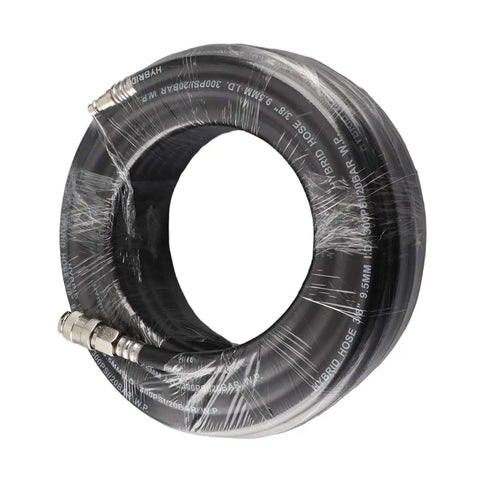 Beefy 15M Flexible Rubber Air Hose Kit Rated 900 PSI With 5PC Accessory Bundle For Tire Inflation, coiled black hose