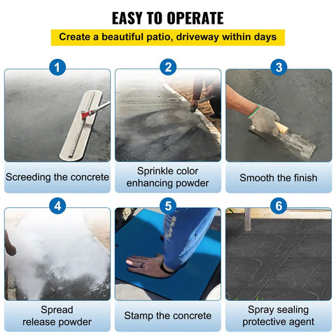 Steps for using Concrete Texture Skin Mats Set 24x24 Inch Polyurethane Stamping Mats Slate Texture for patio or driveway.