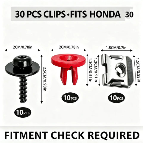 30 Piece Splash Shield Fastener Kit With T30 Torx Screws And Clips For Engine Underbody Panels Durable Nylon And Metal Construction With U Nut Clips To Prevent Loosening On Rough Roads. 10pcs screw, 10pcs retainer, 10pcs clip