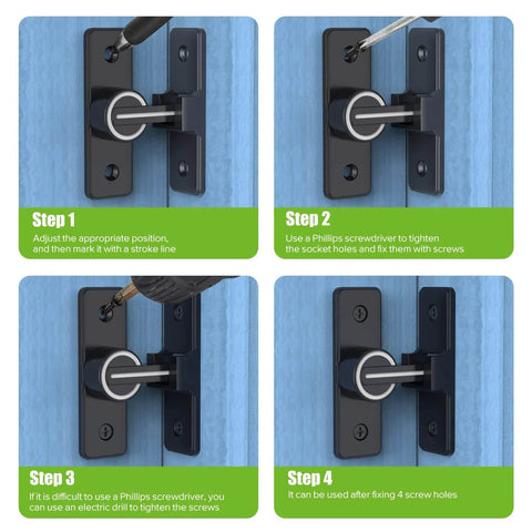Installation steps of Heavy Duty 90 Degree Gate Latch For Barn Doors And Sliding Doors, Flip Latch Bolt Lock In Zinc Alloy With Matte Black Finish